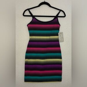 BNWT Derek Heart Colourful Striped Bodycon Dress with Super Stretch Size Medium